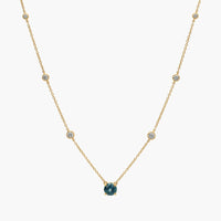 Montana Sapphire & Round Diamond Bezel & Prong Station Necklace in Yellow Gold