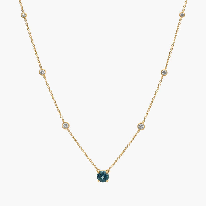 Montana Sapphire & Round Diamond Bezel & Prong Station Necklace in Yellow Gold