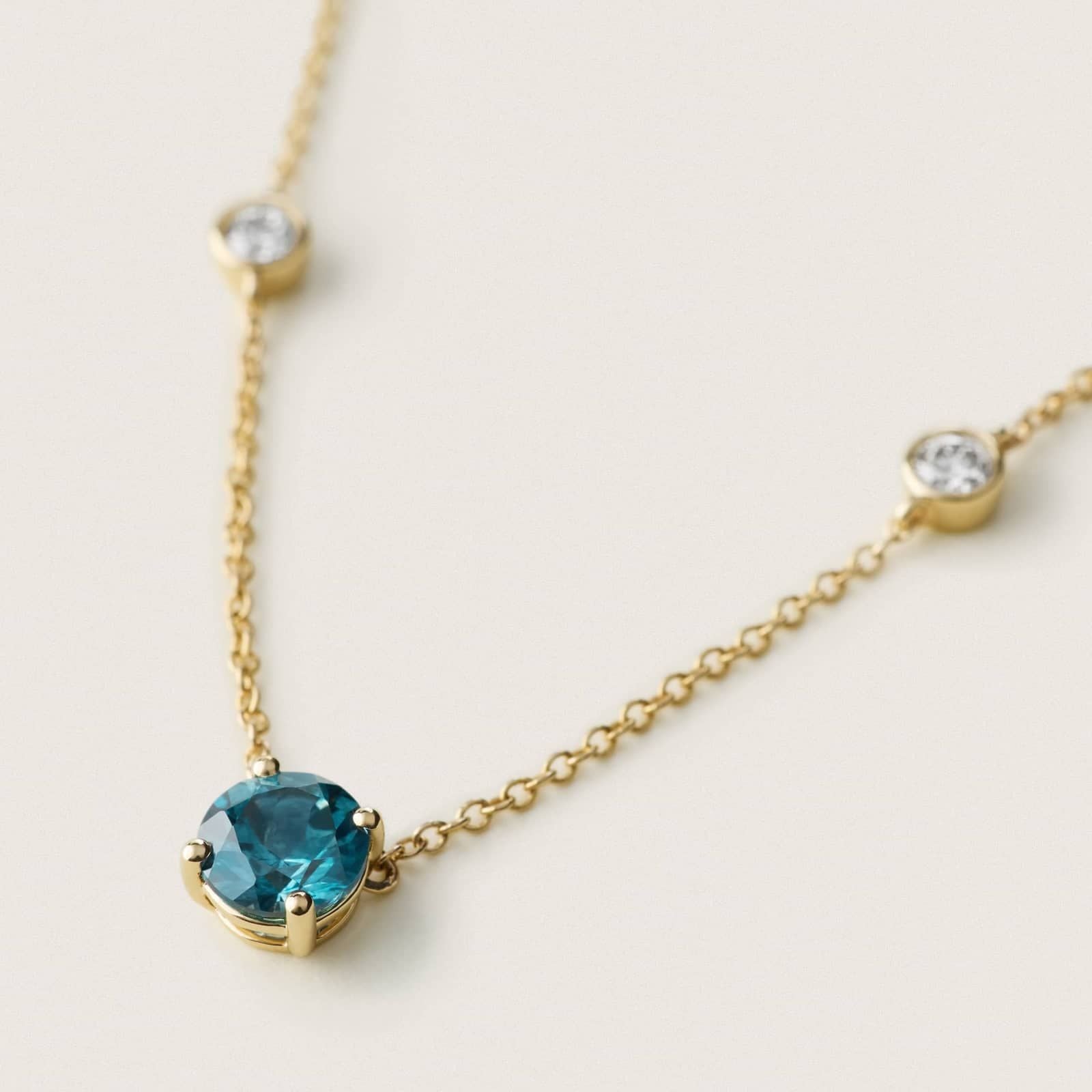 Montana Sapphire & Round Diamond Bezel & Prong Station Necklace in Yellow Gold