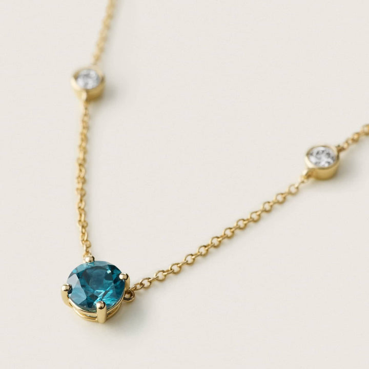 Montana Sapphire & Round Diamond Bezel & Prong Station Necklace in Yellow Gold