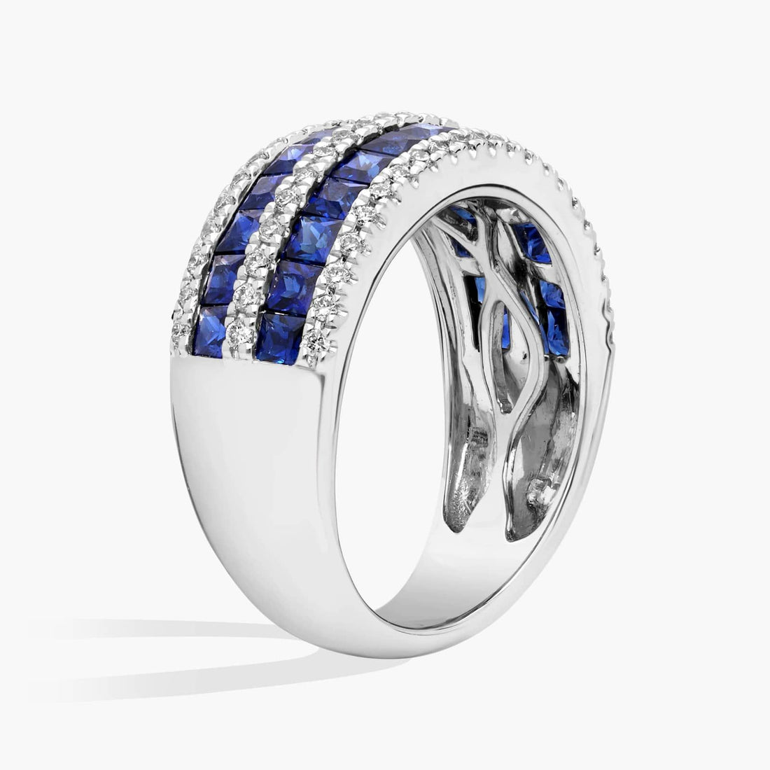 Alternating Sapphire and Diamond Ring in White Gold