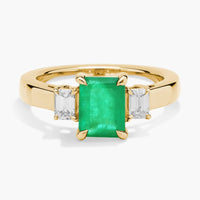 Emerald Cut Emerald and Diamond Ring in Yellow Gold