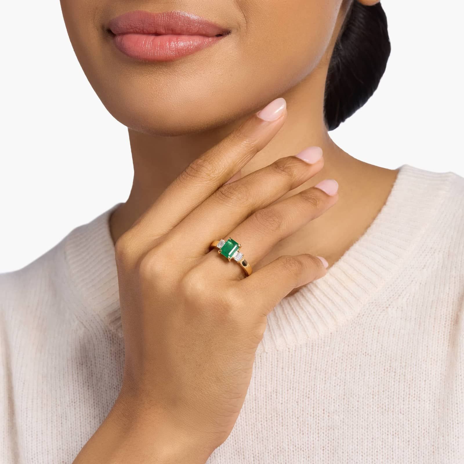 Emerald Cut Emerald and Diamond Ring in Yellow Gold
