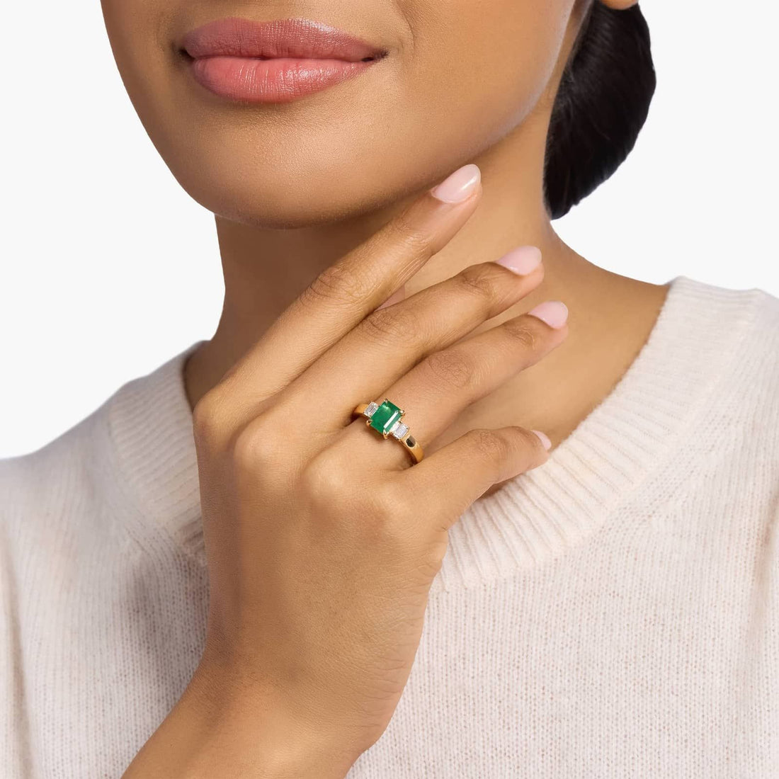 Emerald Cut Emerald and Diamond Ring in Yellow Gold