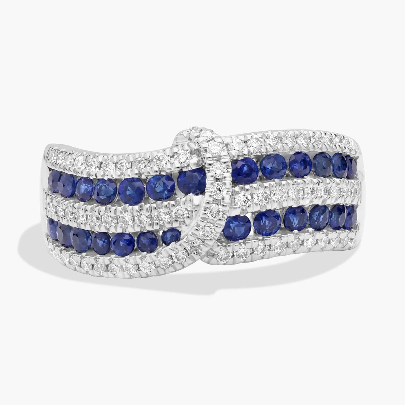 Sapphire and Diamond Crossover Ring in White Gold