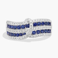 Sapphire and Diamond Crossover Ring in White Gold