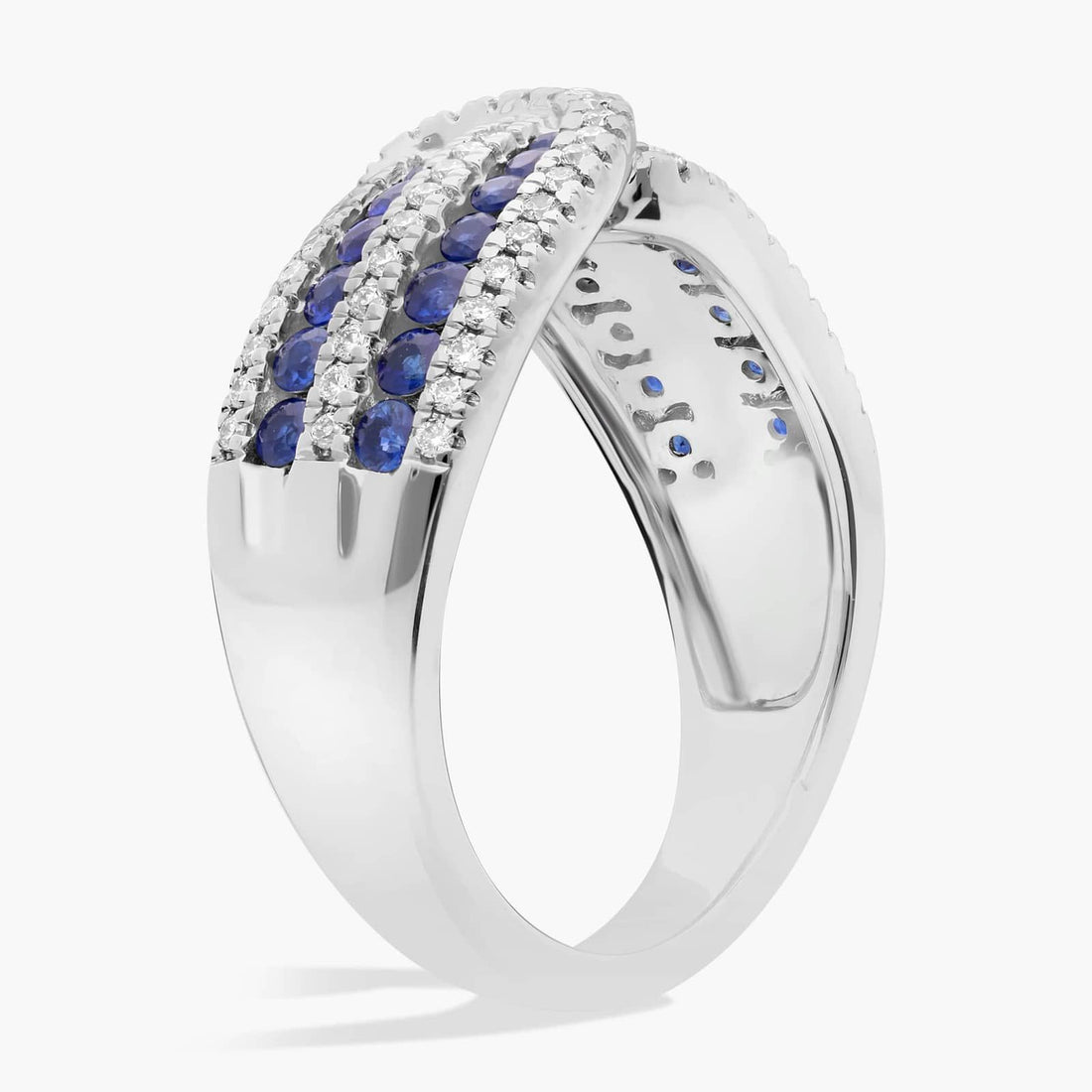 Sapphire and Diamond Crossover Ring in White Gold