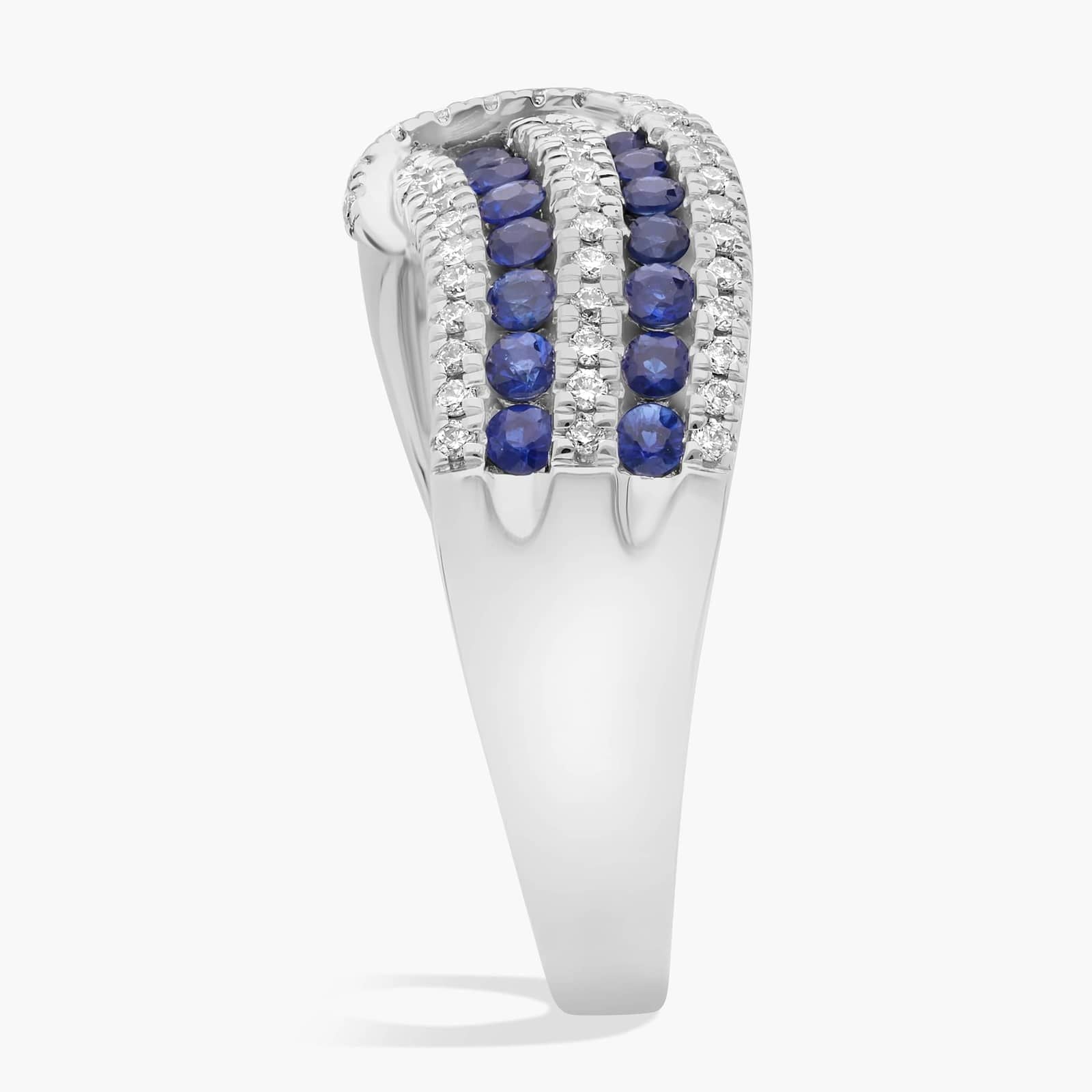 Sapphire and Diamond Crossover Ring in White Gold