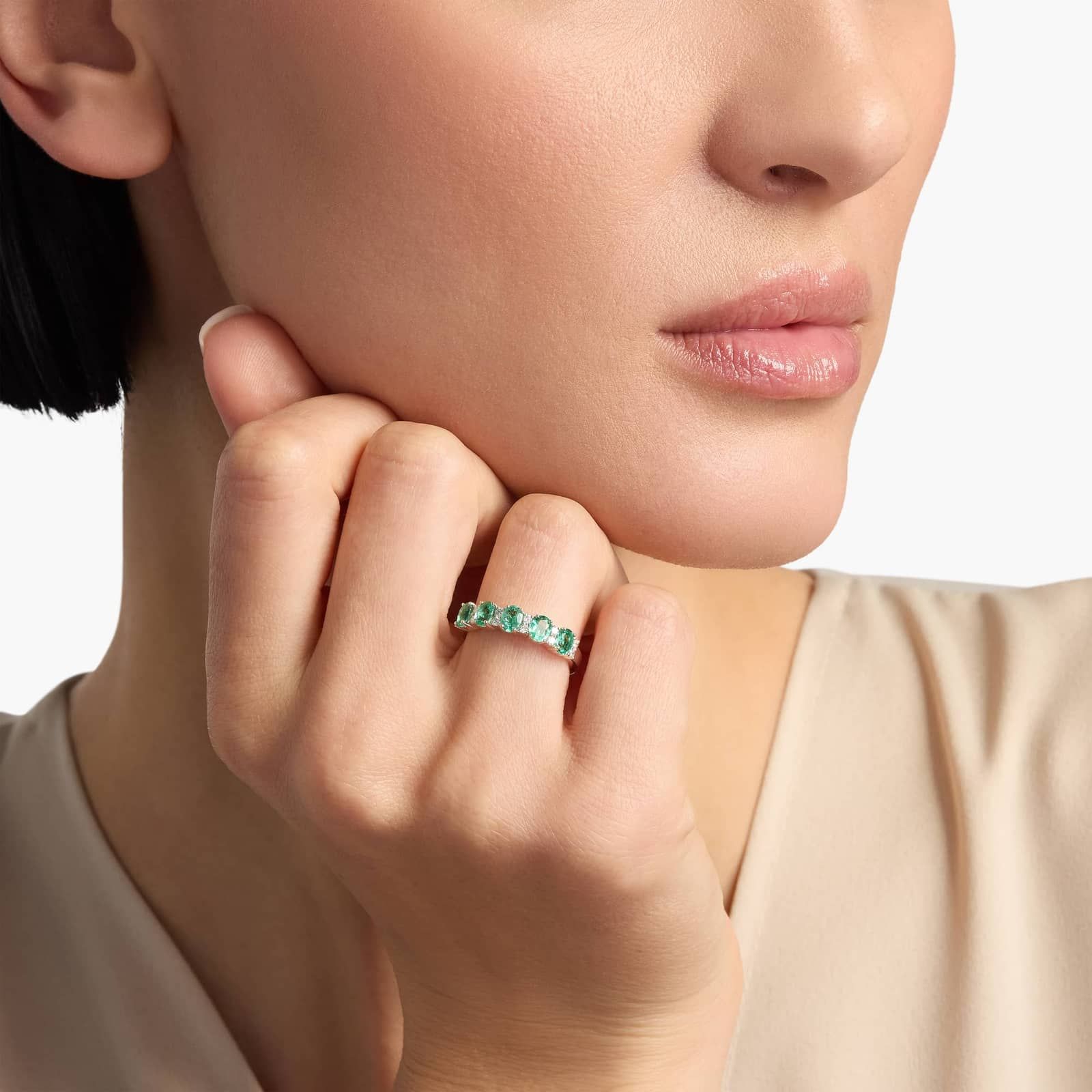 Sapphire and Diamond Five-Stone Ring in White Gold