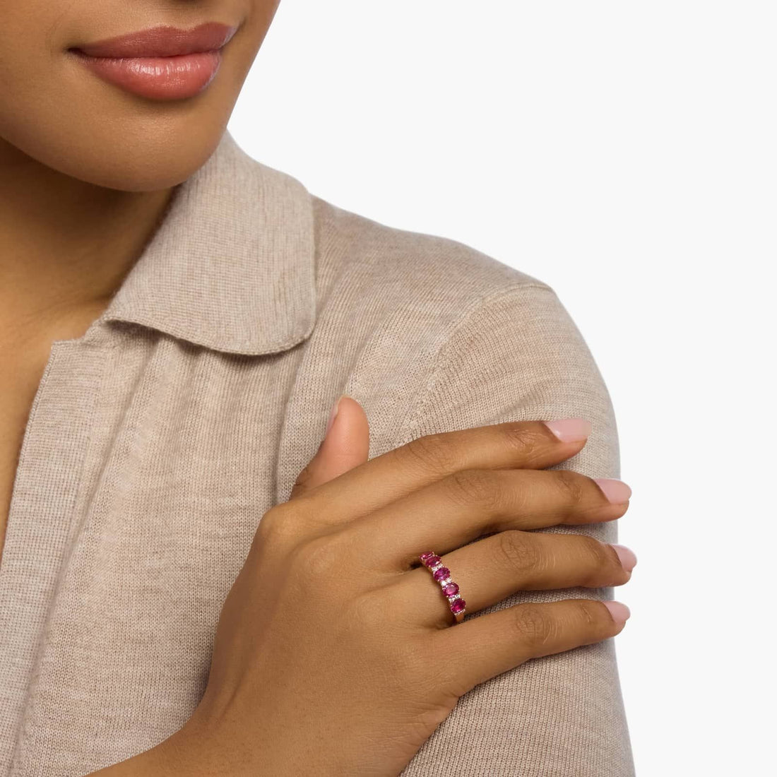 Sapphire and Diamond Five-Stone Ring in White Gold