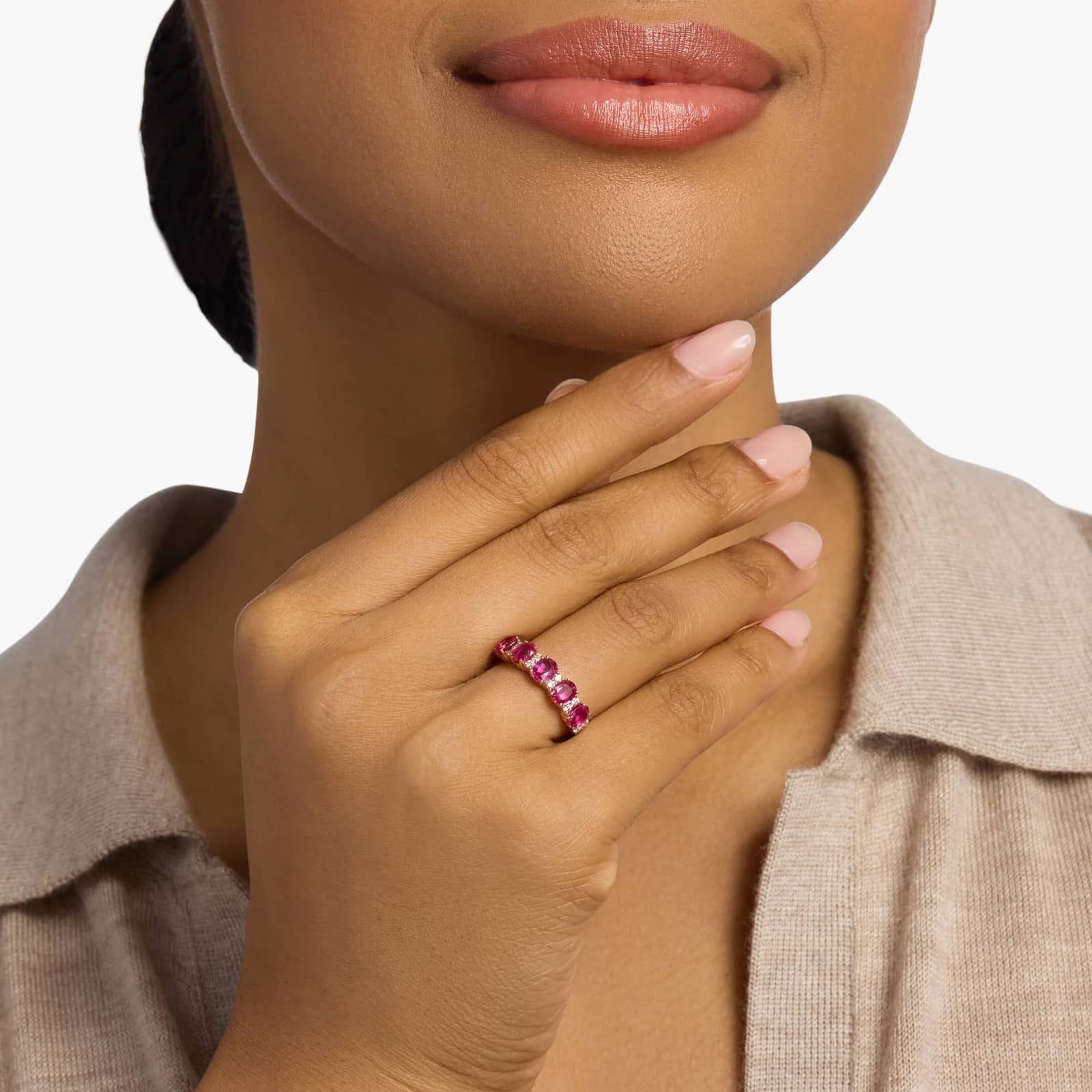 Sapphire and Diamond Five-Stone Ring in White Gold