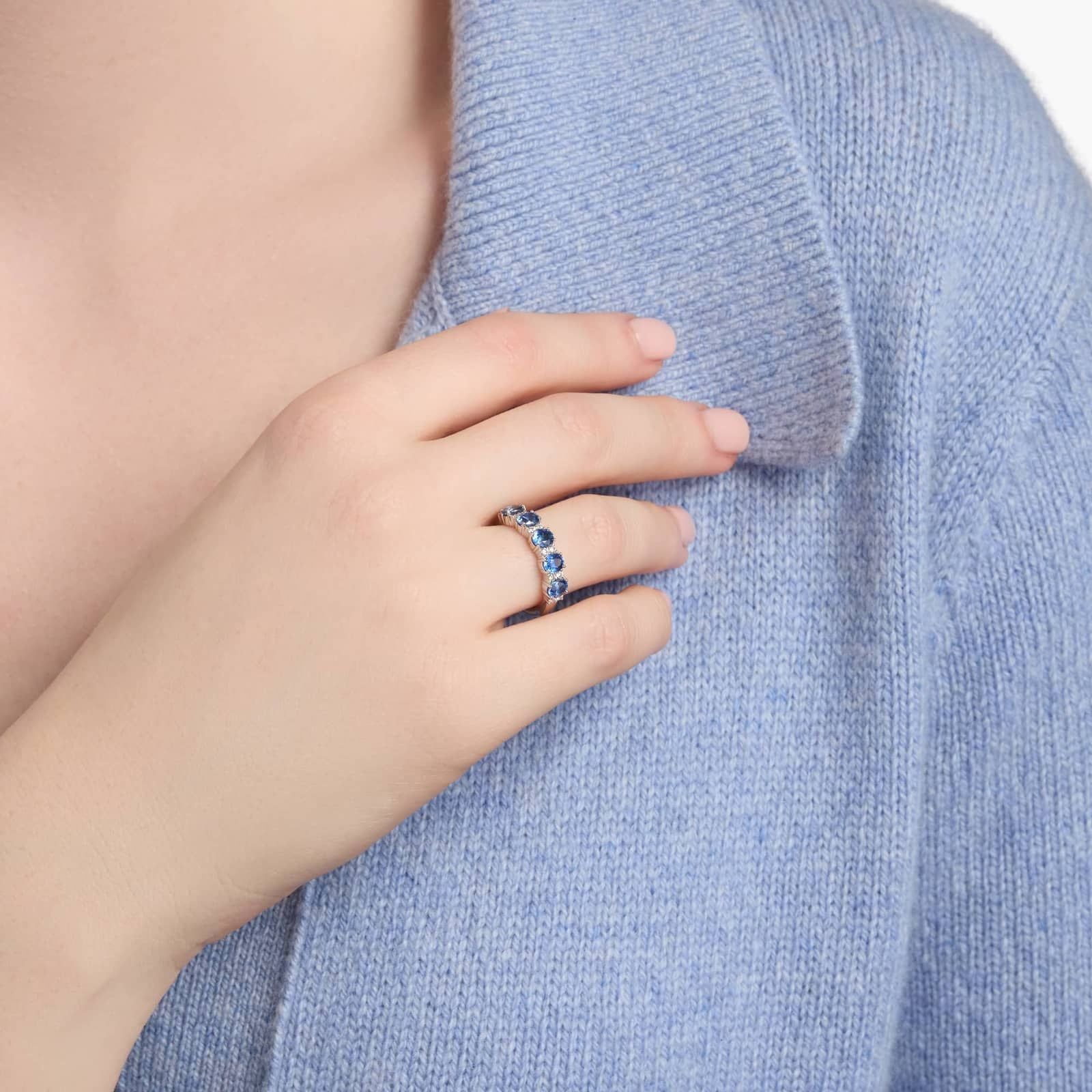 Sapphire and Diamond Five-Stone Ring in White Gold