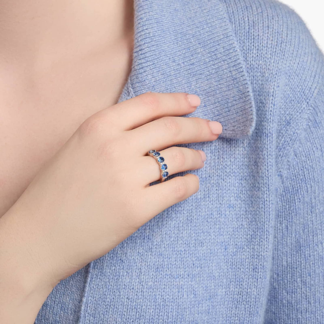 Sapphire and Diamond Five-Stone Ring in White Gold
