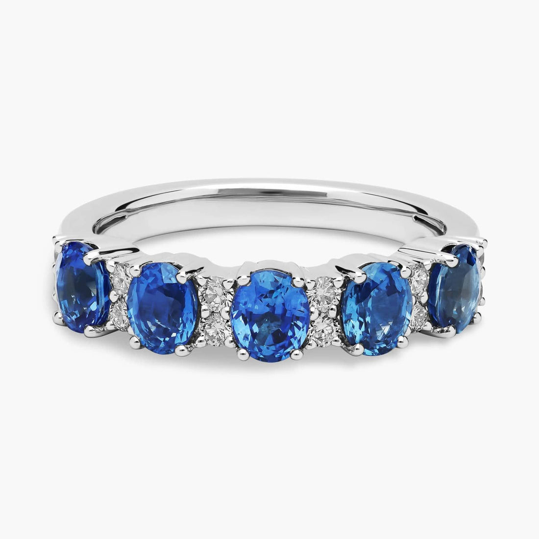Sapphire and Diamond Five-Stone Ring in White Gold