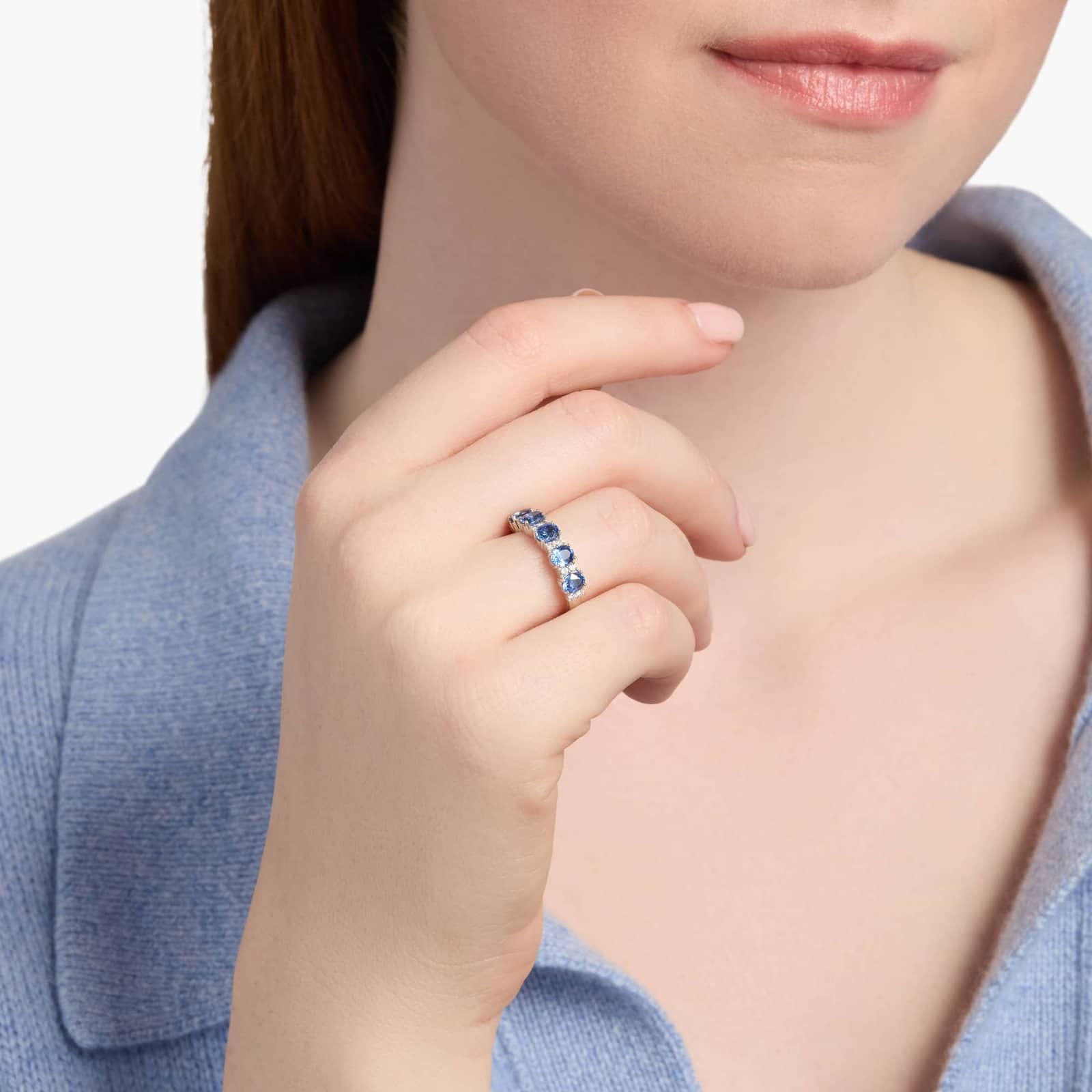 Sapphire and Diamond Five-Stone Ring in White Gold