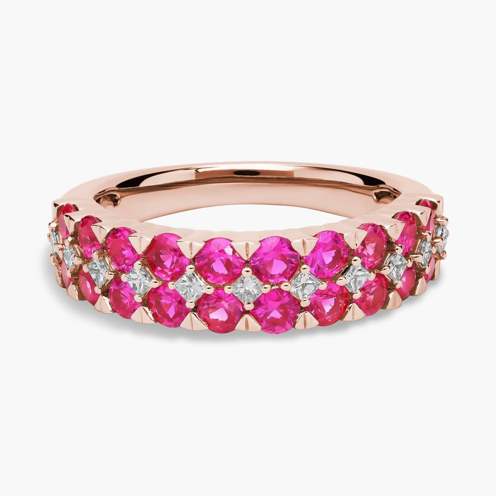 Ruby and Diamond Double Row Ring in Rose Gold