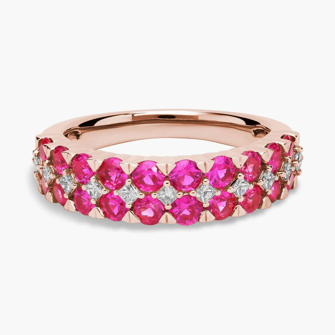 Ruby and Diamond Double Row Ring in Rose Gold
