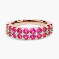 Ruby and Diamond Double Row Ring in Rose Gold