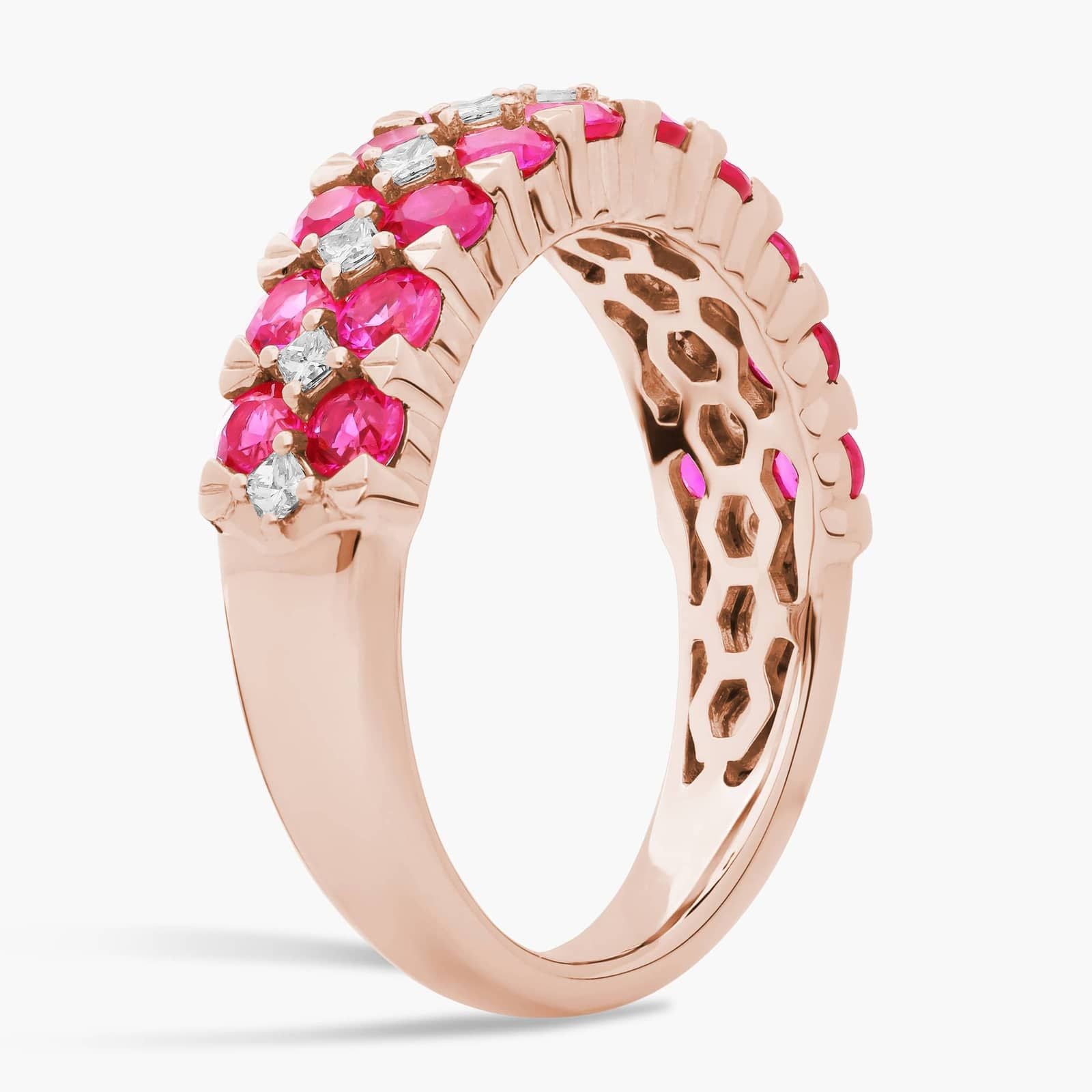 Ruby and Diamond Double Row Ring in Rose Gold