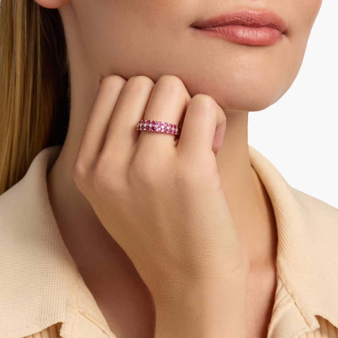 Ruby and Diamond Double Row Ring in Rose Gold