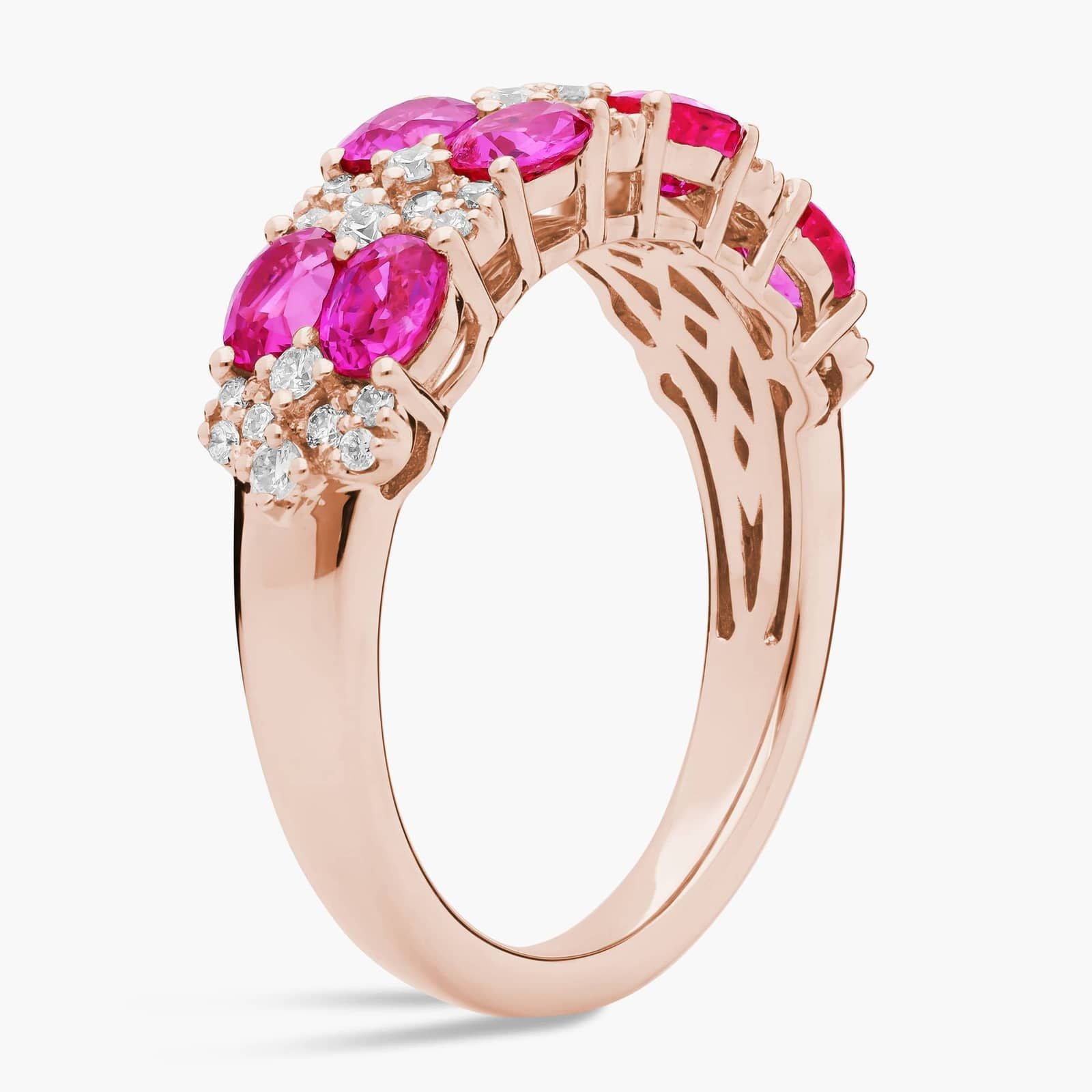 Oval Ruby & Round Diamond Double Row Ring in Rose Gold
