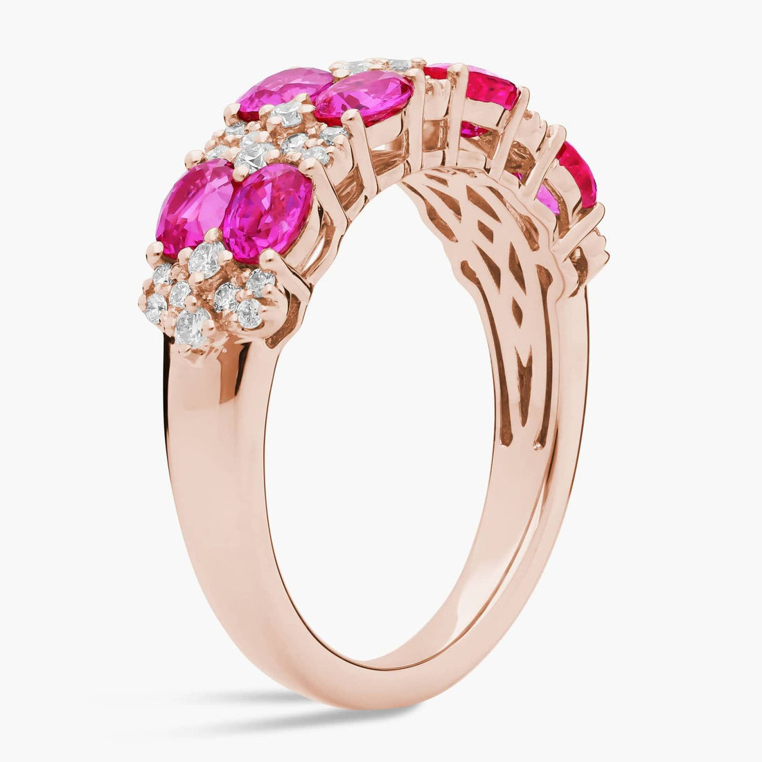 Oval Ruby & Round Diamond Double Row Ring in Rose Gold