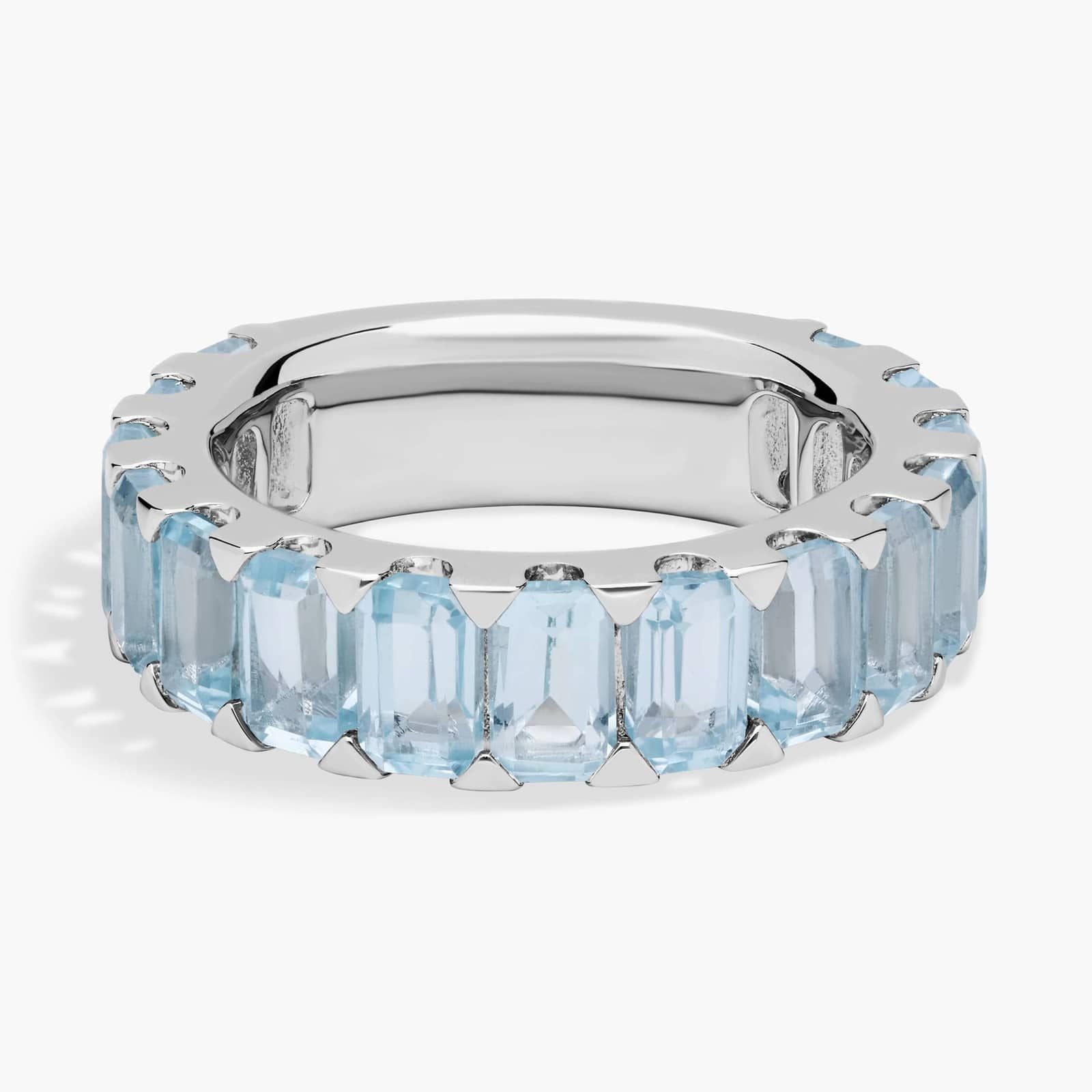 Aqua Bliss Emerald-Cut Blue Topaz Eternity Band Silver Ring