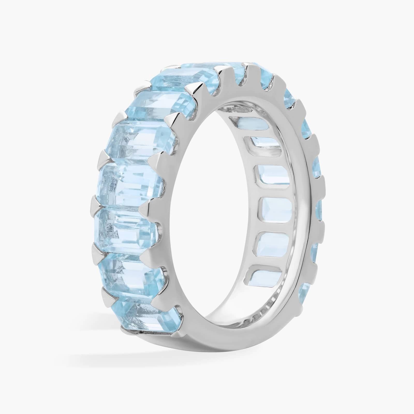 Aqua Bliss Emerald-Cut Blue Topaz Eternity Band Silver Ring