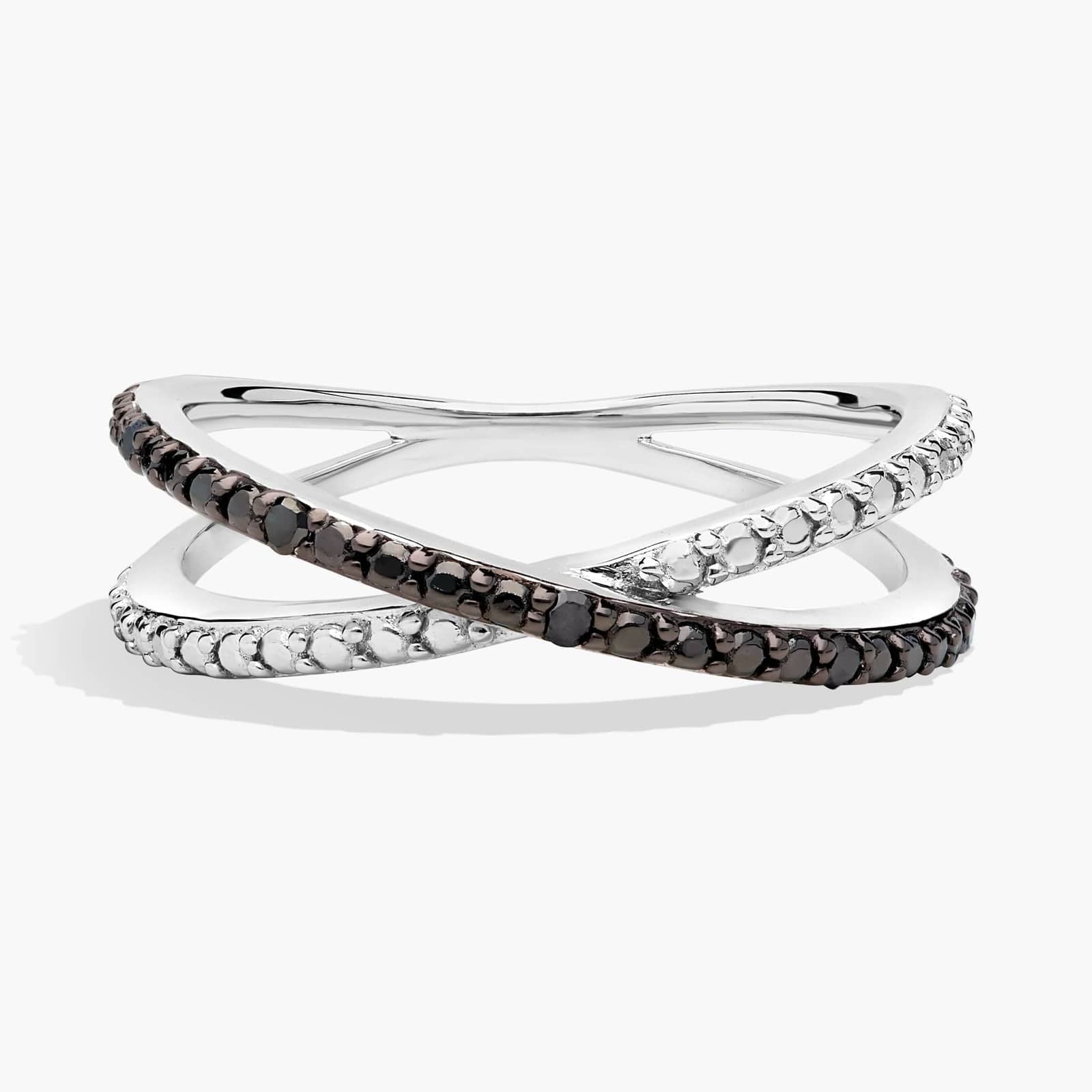 Noir Crossover Black Diamond Ring in Sterling Silver