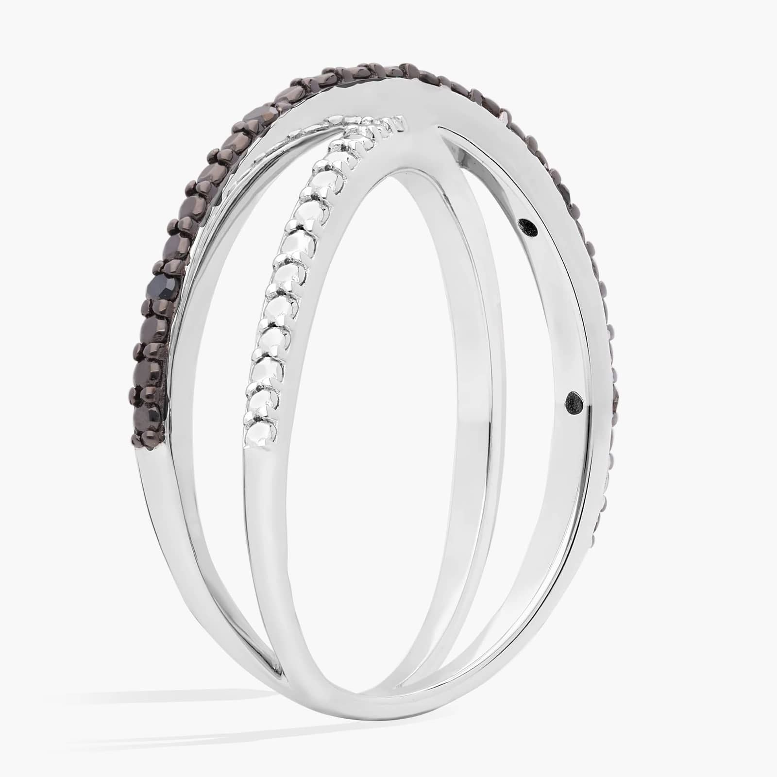 Noir Crossover Black Diamond Ring in Sterling Silver