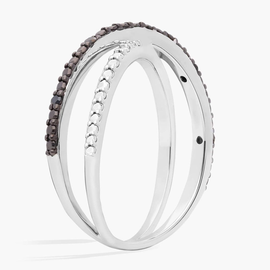 Noir Crossover Black Diamond Ring in Sterling Silver