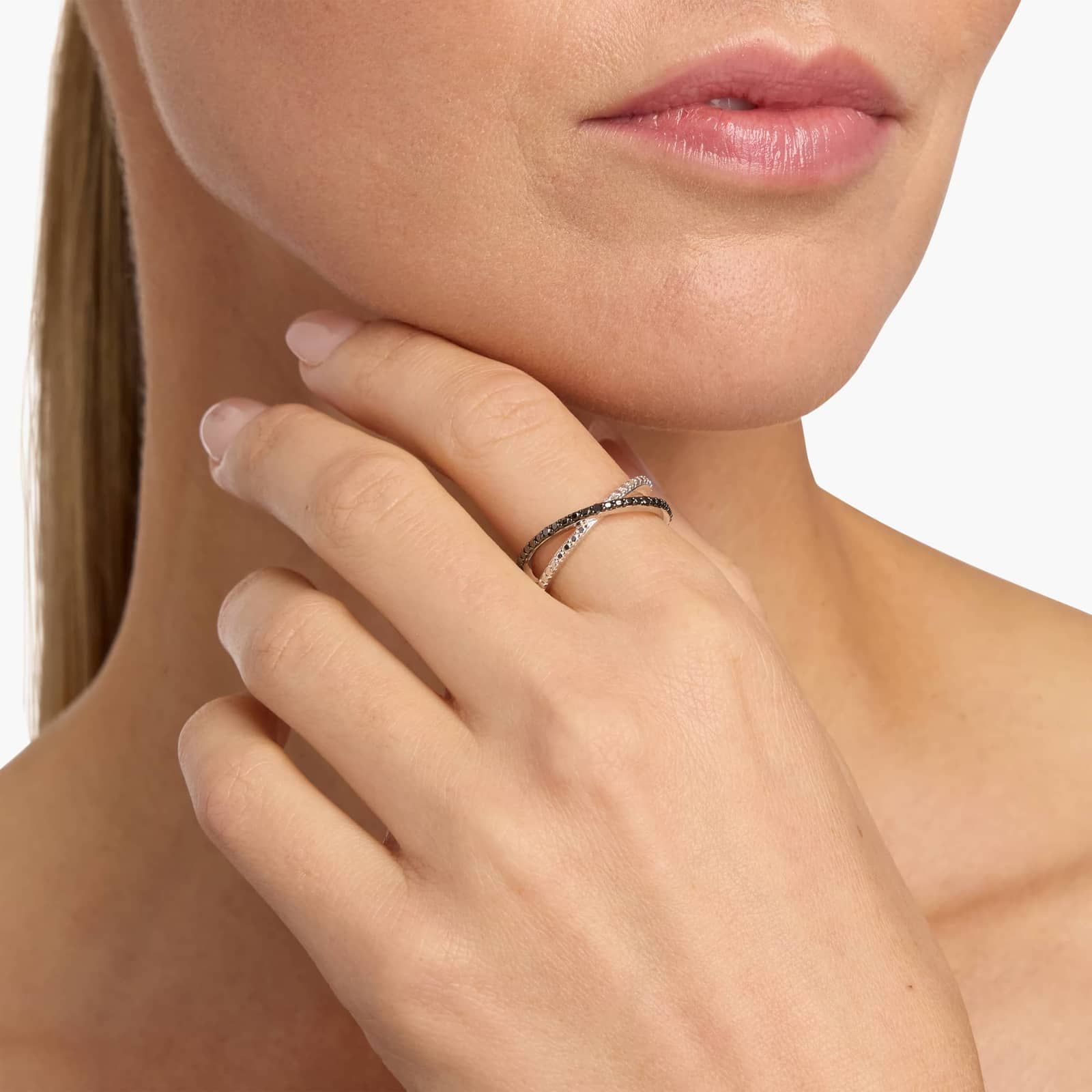 Noir Crossover Black Diamond Ring in Sterling Silver