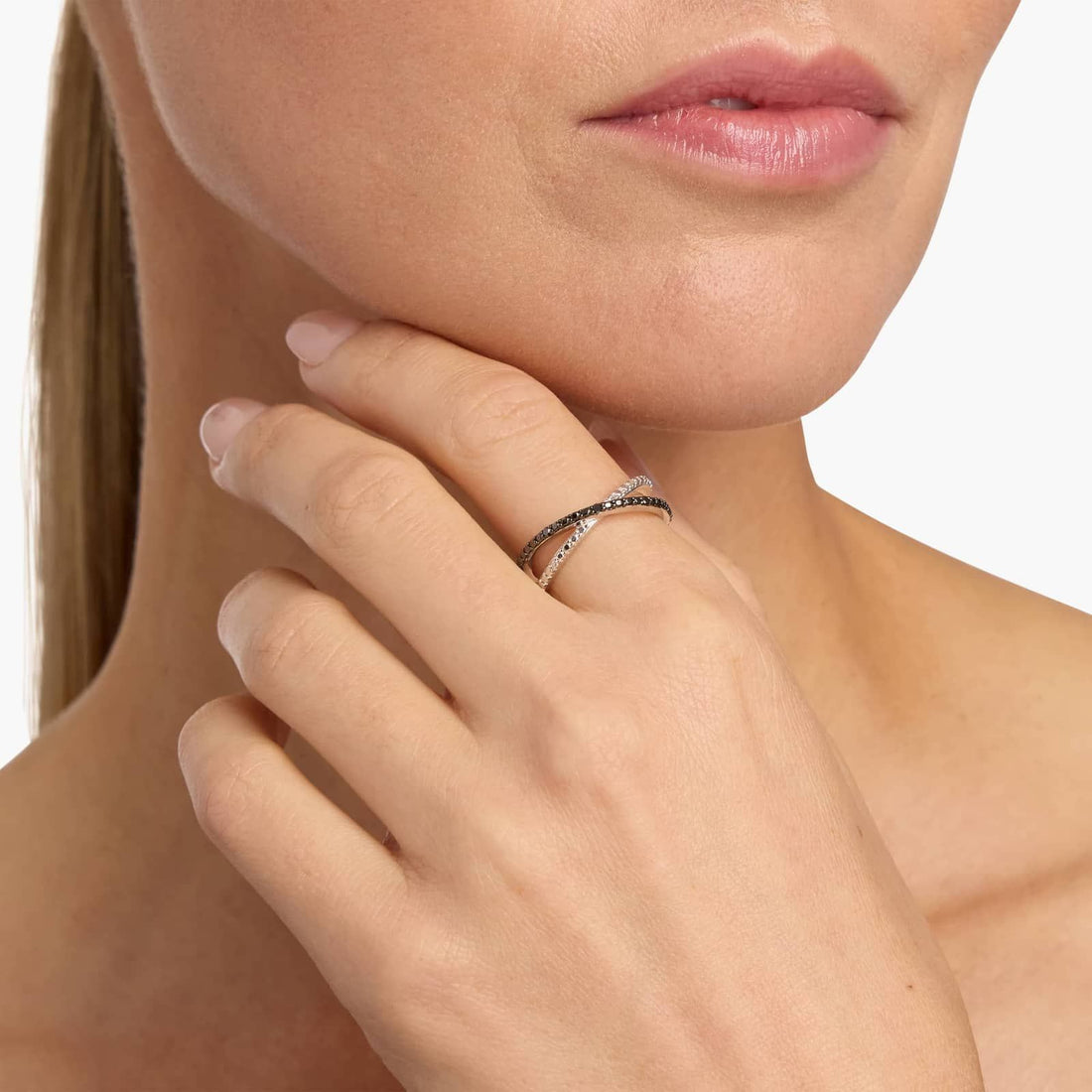 Noir Crossover Black Diamond Ring in Sterling Silver