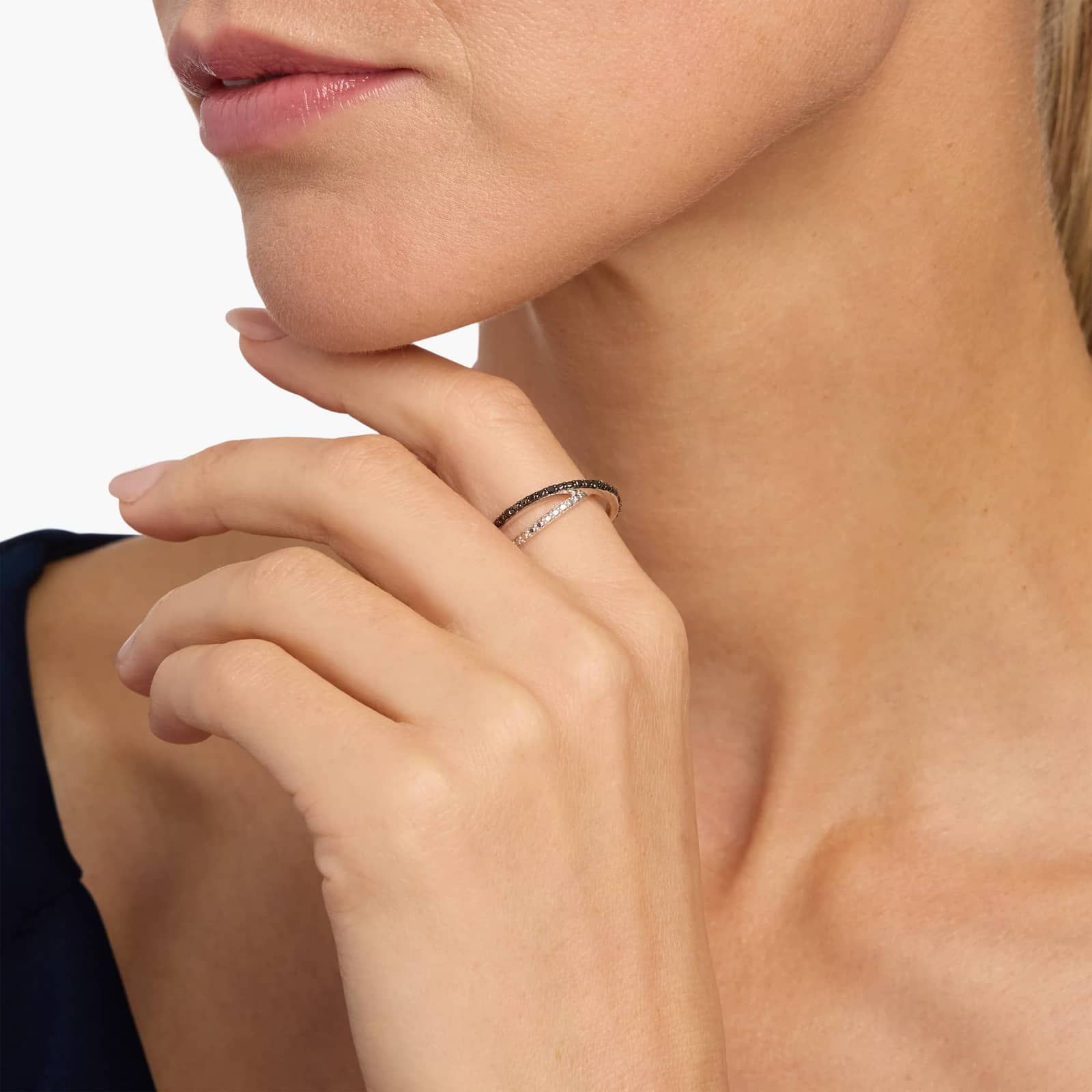 Noir Crossover Black Diamond Ring in Sterling Silver