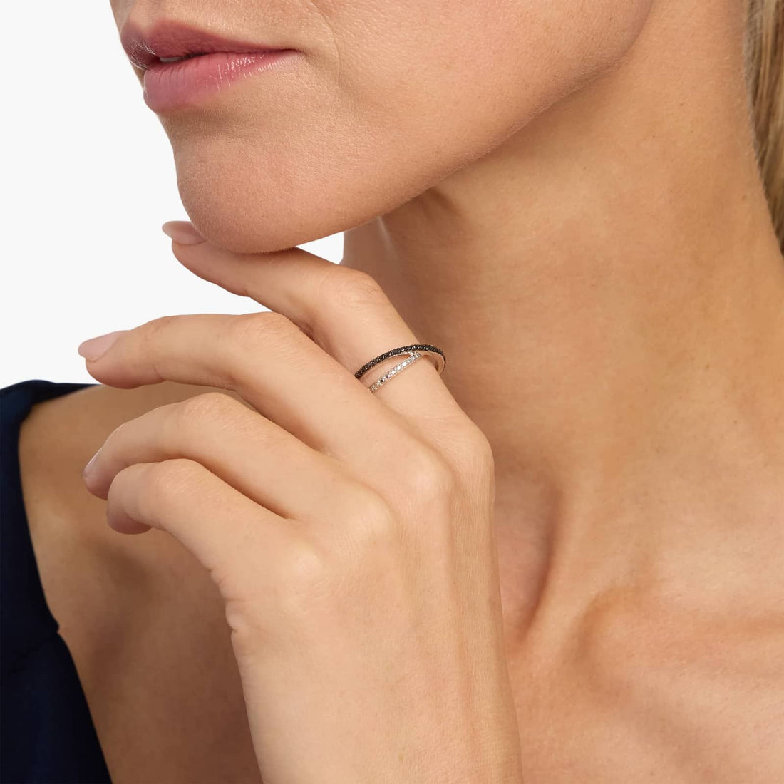 Noir Crossover Black Diamond Ring in Sterling Silver