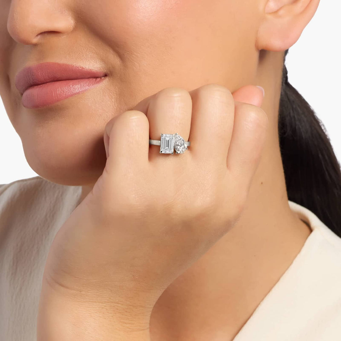 Lab Grown Diamond Two Stone Ring in White Gold
