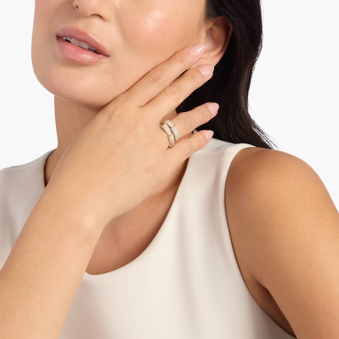 Pave Snake Layered Ring in White Gold / Yellow Gold
