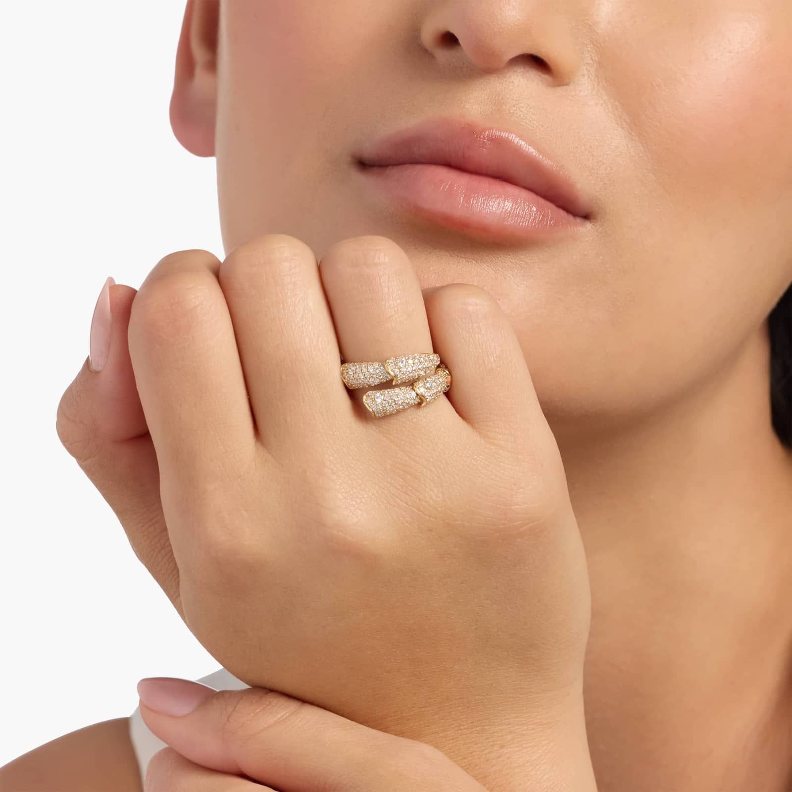 Pave Snake Layered Ring in White Gold / Yellow Gold