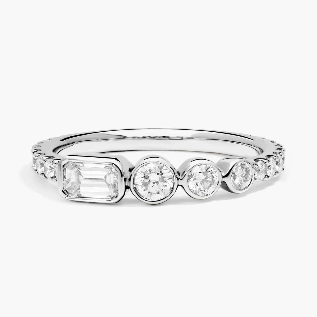 Round and Emerald Cut Lab-Grown Diamond Bezel Ring In White Gold / Yellow Gold
