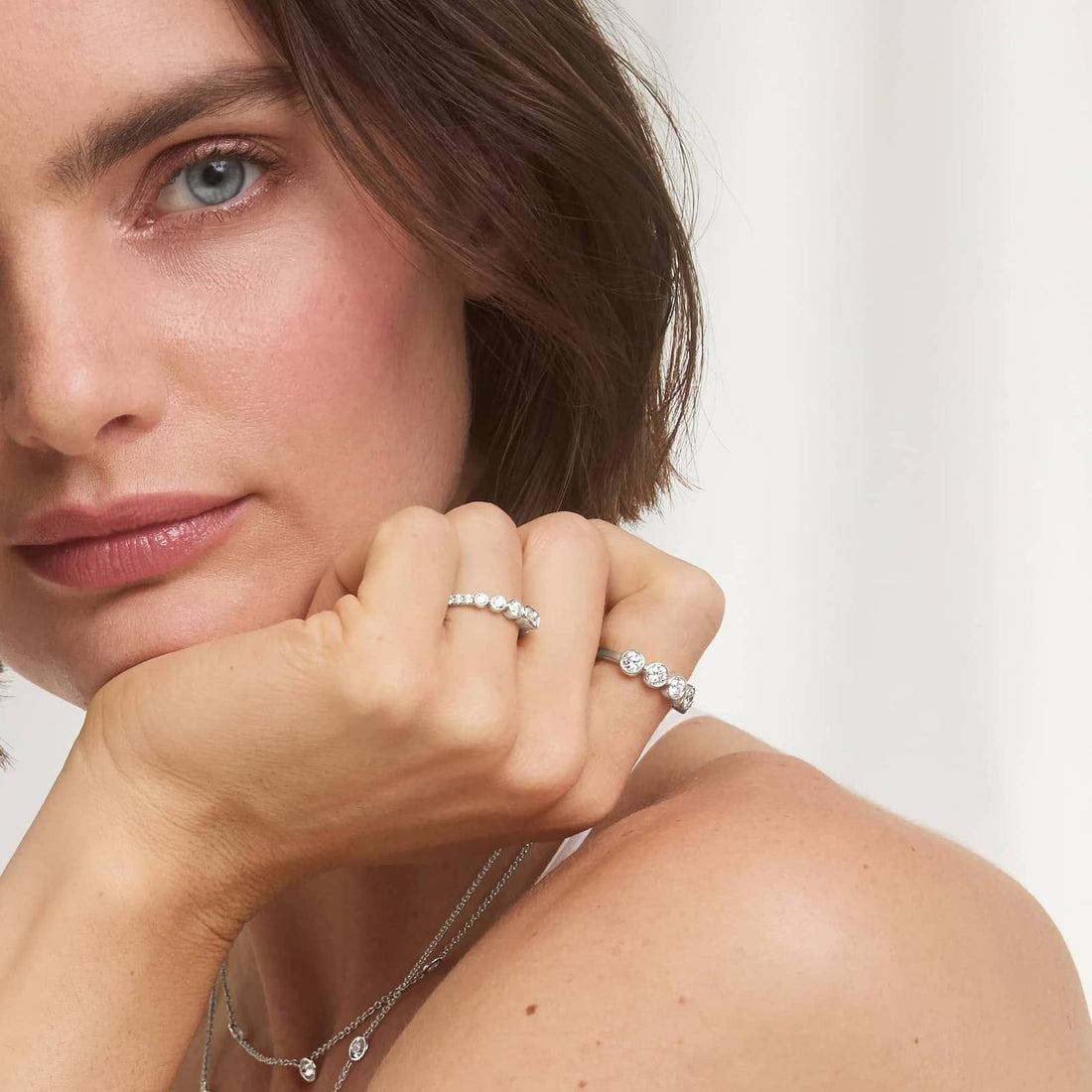 Round and Emerald Cut Lab-Grown Diamond Bezel Ring In White Gold / Yellow Gold