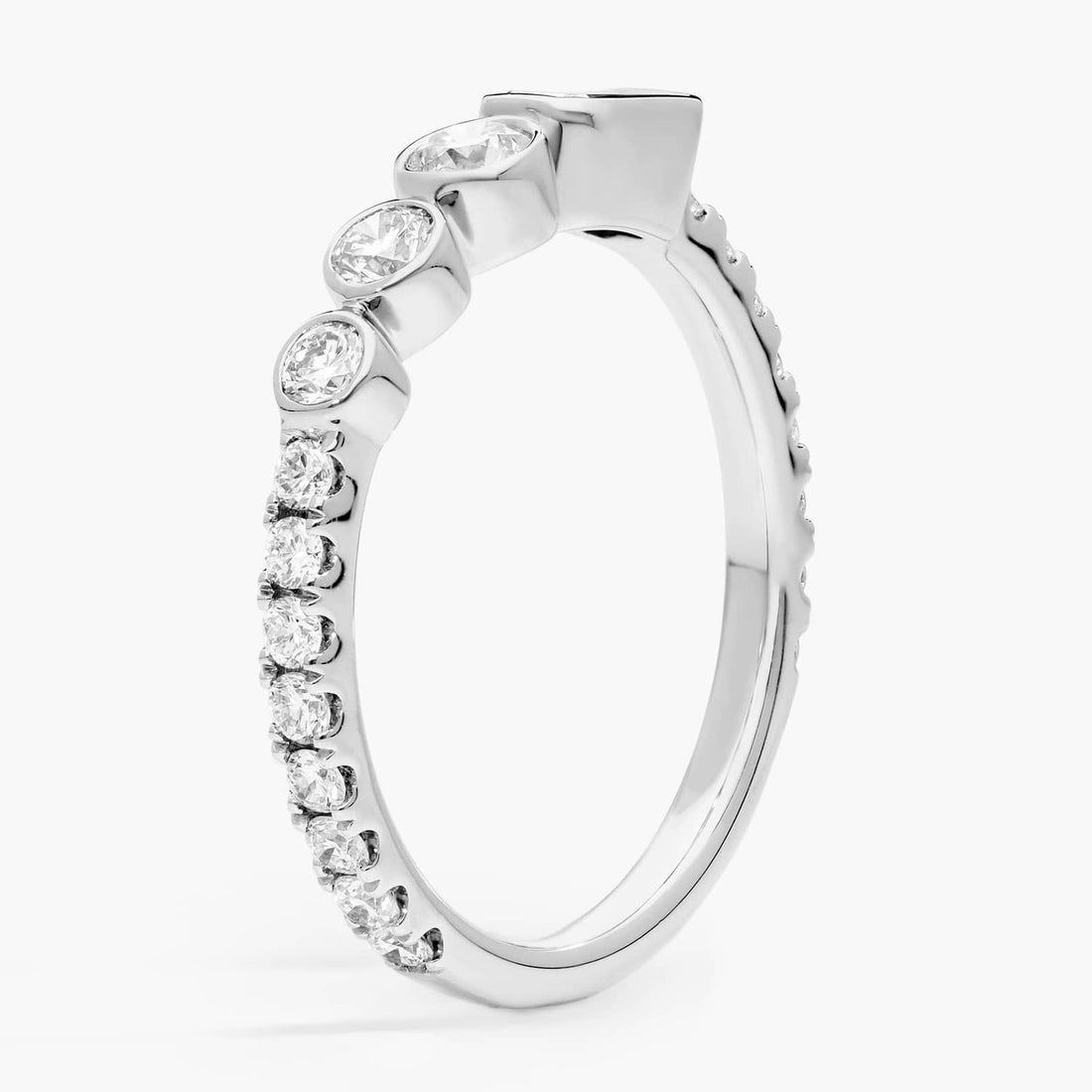 Round and Emerald Cut Lab-Grown Diamond Bezel Ring In White Gold / Yellow Gold