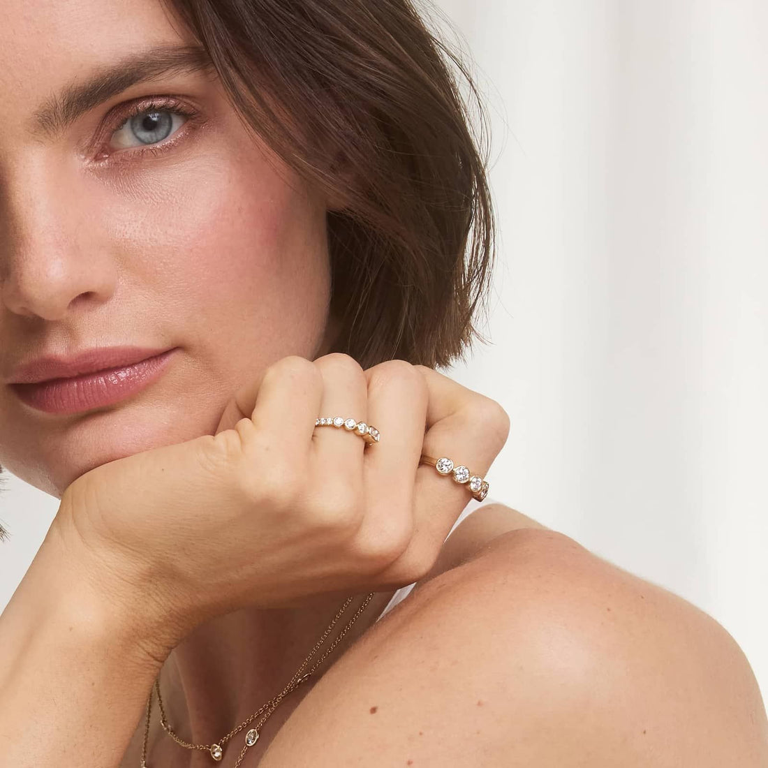 Round and Emerald Cut Lab-Grown Diamond Bezel Ring In White Gold / Yellow Gold
