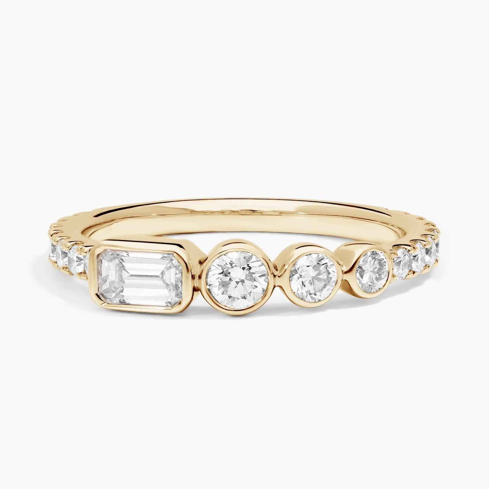 Round and Emerald Cut Lab-Grown Diamond Bezel Ring In White Gold / Yellow Gold