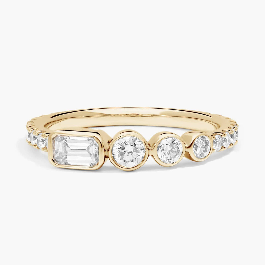 Round and Emerald Cut Lab-Grown Diamond Bezel Ring In White Gold / Yellow Gold