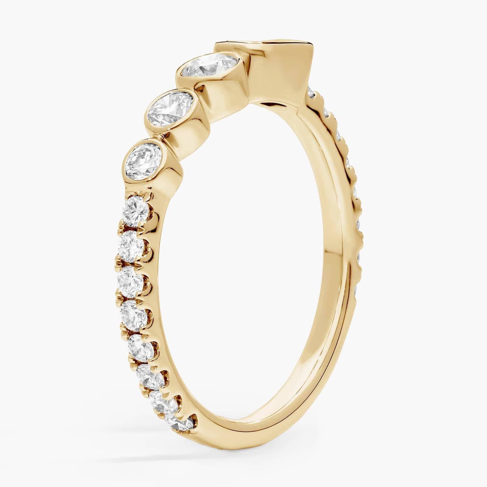 Round and Emerald Cut Lab-Grown Diamond Bezel Ring In White Gold / Yellow Gold