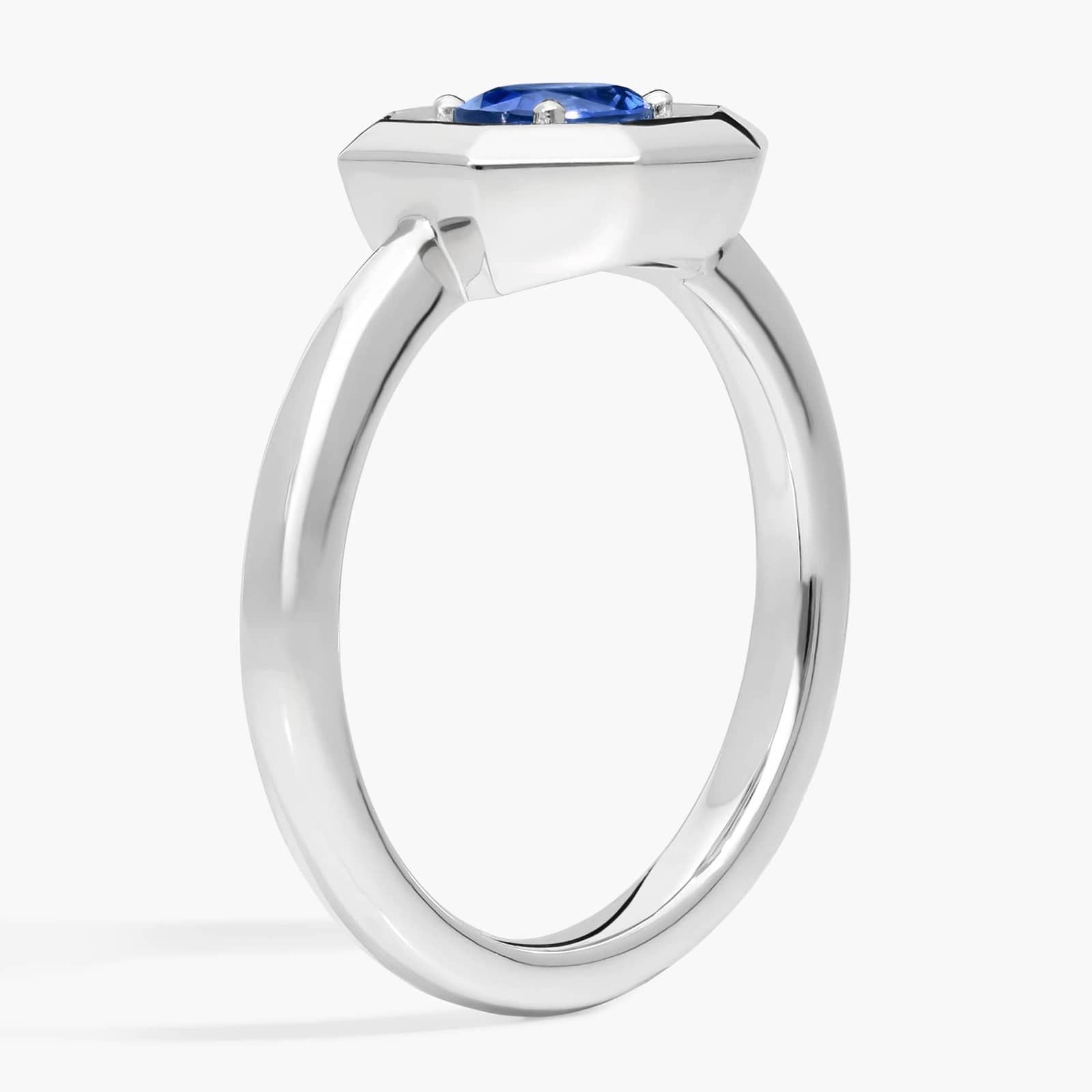 East-West Oval Cut Blue Sapphire and Pave Diamond Ring In White Gold / Yellow Gold