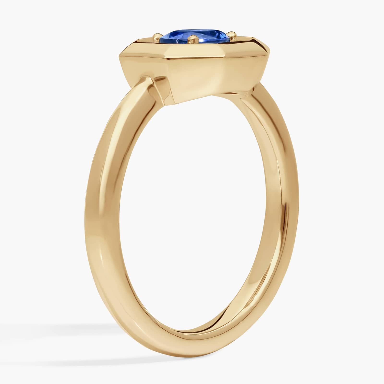East-West Oval Cut Blue Sapphire and Pave Diamond Ring In White Gold / Yellow Gold