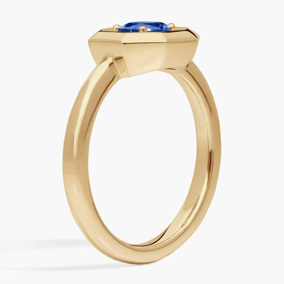 East-West Oval Cut Blue Sapphire and Pave Diamond Ring In White Gold / Yellow Gold