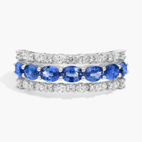East-West Oval Cut Blue Sapphire and Diamond Ring In White Gold / Yellow Gold