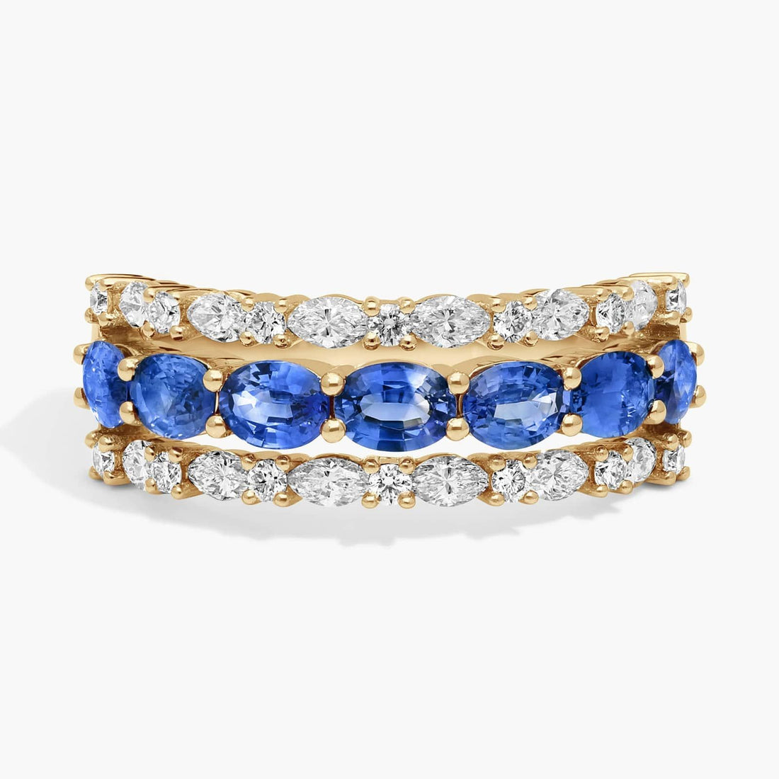 East-West Oval Cut Blue Sapphire and Diamond Ring In White Gold / Yellow Gold